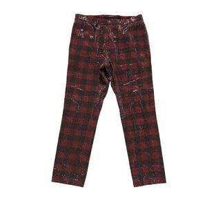 Valentino Plaid Check Straight Leg Pants Trousers Womens 46 10 Red Black Beaded